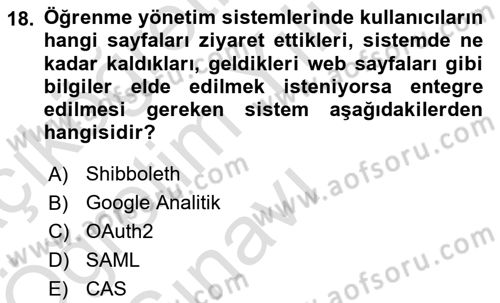 Öğrenme Yönetim Sistemleri Dersi 2024 - 2025 Yılı Yaz Okulu Sınav Soruları 18. Soru