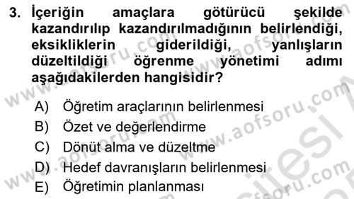 Öğrenme Yönetim Sistemleri Dersi 2024 - 2025 Yılı Yaz Okulu Sınav Soruları 3. Soru