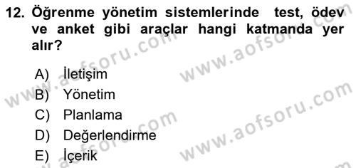 Öğrenme Yönetim Sistemleri Dersi 2025 - 2026 Yılı (Vize) Ara Sınav Soruları 12. Soru