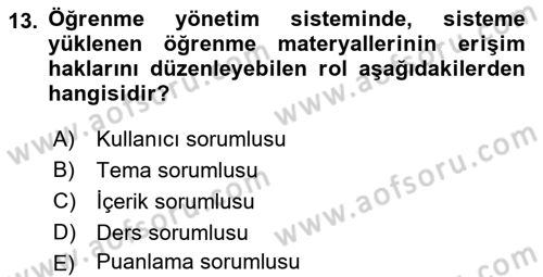 Öğrenme Yönetim Sistemleri Dersi 2025 - 2026 Yılı (Vize) Ara Sınav Soruları 13. Soru