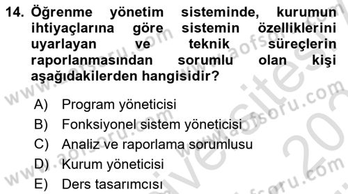 Öğrenme Yönetim Sistemleri Dersi 2025 - 2026 Yılı (Vize) Ara Sınav Soruları 14. Soru