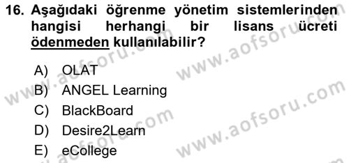 Öğrenme Yönetim Sistemleri Dersi 2025 - 2026 Yılı (Vize) Ara Sınav Soruları 16. Soru