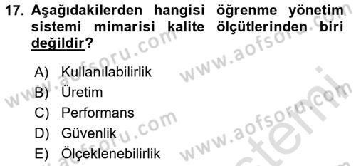 Öğrenme Yönetim Sistemleri Dersi 2025 - 2026 Yılı (Vize) Ara Sınav Soruları 17. Soru