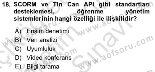 Öğrenme Yönetim Sistemleri Dersi 2025 - 2026 Yılı (Vize) Ara Sınav Soruları 18. Soru