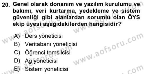 Öğrenme Yönetim Sistemleri Dersi 2025 - 2026 Yılı (Vize) Ara Sınav Soruları 20. Soru