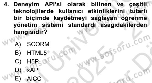 Öğrenme Yönetim Sistemleri Dersi 2025 - 2026 Yılı (Vize) Ara Sınav Soruları 4. Soru