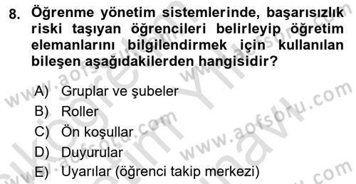 Öğrenme Yönetim Sistemleri Dersi 2025 - 2026 Yılı (Vize) Ara Sınav Soruları 8. Soru