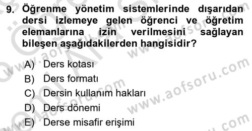Öğrenme Yönetim Sistemleri Dersi 2025 - 2026 Yılı (Vize) Ara Sınav Soruları 9. Soru