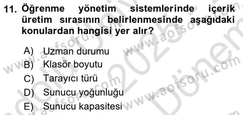 Öğrenme Yönetim Sistemleri Dersi 2025 - 2026 Yılı (Final) Dönem Sonu Sınav Soruları 11. Soru