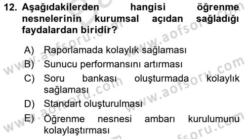Öğrenme Yönetim Sistemleri Dersi 2025 - 2026 Yılı (Final) Dönem Sonu Sınav Soruları 12. Soru