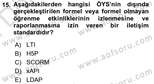 Öğrenme Yönetim Sistemleri Dersi 2025 - 2026 Yılı (Final) Dönem Sonu Sınav Soruları 15. Soru