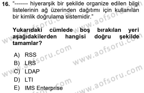 Öğrenme Yönetim Sistemleri Dersi 2025 - 2026 Yılı (Final) Dönem Sonu Sınav Soruları 16. Soru