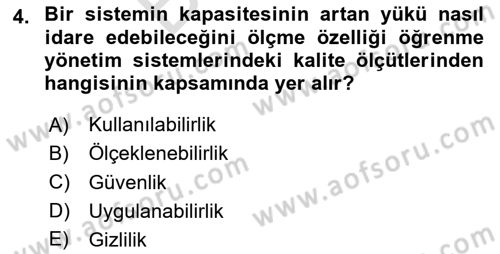 Öğrenme Yönetim Sistemleri Dersi 2025 - 2026 Yılı (Final) Dönem Sonu Sınav Soruları 4. Soru