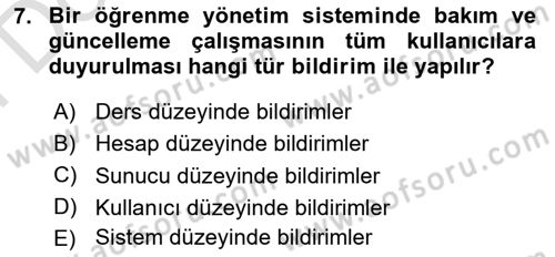 Öğrenme Yönetim Sistemleri Dersi 2025 - 2026 Yılı (Final) Dönem Sonu Sınav Soruları 7. Soru
