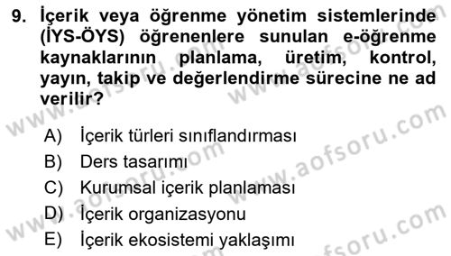Öğrenme Yönetim Sistemleri Dersi 2025 - 2026 Yılı (Final) Dönem Sonu Sınav Soruları 9. Soru