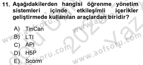 Öğrenme Yönetim Sistemleri Dersi 2025 - 2026 Yılı Yaz Okulu Sınav Soruları 11. Soru