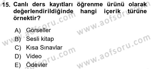 Öğrenme Yönetim Sistemleri Dersi 2025 - 2026 Yılı Yaz Okulu Sınav Soruları 15. Soru