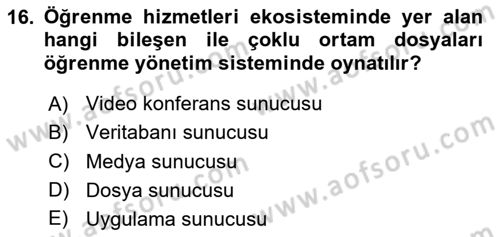 Öğrenme Yönetim Sistemleri Dersi 2025 - 2026 Yılı Yaz Okulu Sınav Soruları 16. Soru