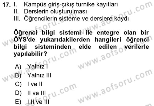 Öğrenme Yönetim Sistemleri Dersi 2025 - 2026 Yılı Yaz Okulu Sınav Soruları 17. Soru