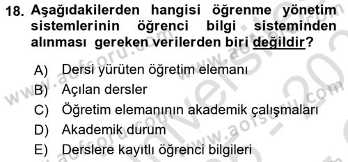 Öğrenme Yönetim Sistemleri Dersi 2025 - 2026 Yılı Yaz Okulu Sınav Soruları 18. Soru