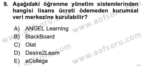 Öğrenme Yönetim Sistemleri Dersi 2025 - 2026 Yılı Yaz Okulu Sınav Soruları 9. Soru