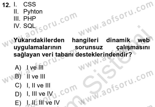 Web Yayıncılığı Dersi 2016 - 2017 Yılı (Vize) Ara Sınav Soruları 12. Soru