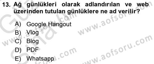 Web Yayıncılığı Dersi 2016 - 2017 Yılı (Vize) Ara Sınav Soruları 13. Soru