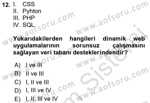Web Yayıncılığı Dersi 2017 - 2018 Yılı (Vize) Ara Sınav Soruları 12. Soru