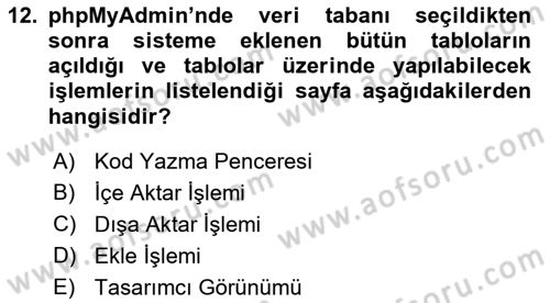 Web Yayıncılığı Dersi 2018 - 2019 Yılı 3 Ders Sınav Soruları 12. Soru
