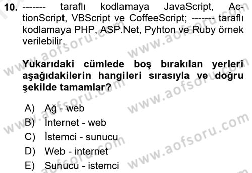 Web Yayıncılığı Dersi 2018 - 2019 Yılı (Vize) Ara Sınav Soruları 10. Soru
