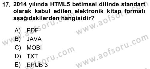 Web Yayıncılığı Dersi 2018 - 2019 Yılı (Vize) Ara Sınav Soruları 17. Soru