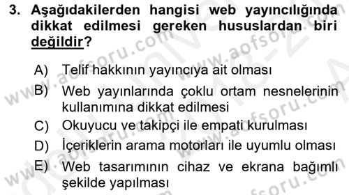 Web Yayıncılığı Dersi 2018 - 2019 Yılı (Vize) Ara Sınav Soruları 3. Soru