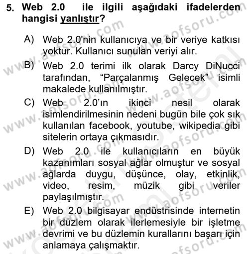 Web Yayıncılığı Dersi 2018 - 2019 Yılı (Vize) Ara Sınav Soruları 5. Soru