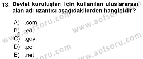 Web Yayıncılığı Dersi 2018 - 2019 Yılı (Final) Dönem Sonu Sınav Soruları 13. Soru