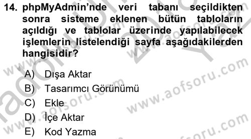 Web Yayıncılığı Dersi 2018 - 2019 Yılı Yaz Okulu Sınav Soruları 14. Soru