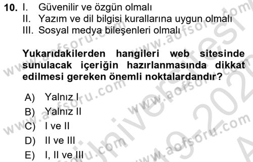 Web Yayıncılığı Dersi 2019 - 2020 Yılı (Vize) Ara Sınav Soruları 10. Soru