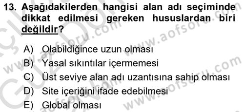 Web Yayıncılığı Dersi Ara Sınavı Deneme Sınav Soruları 13. Soru