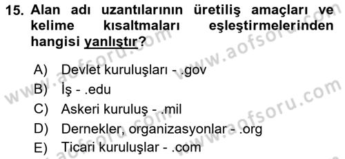 Web Yayıncılığı Dersi Ara Sınavı Deneme Sınav Soruları 15. Soru