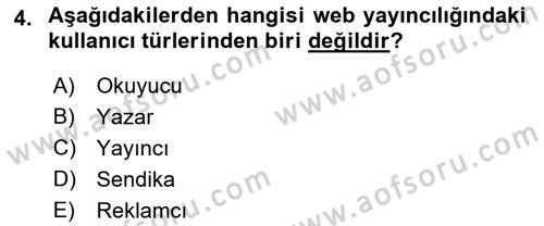 Web Yayıncılığı Dersi Ara Sınavı Deneme Sınav Soruları 4. Soru