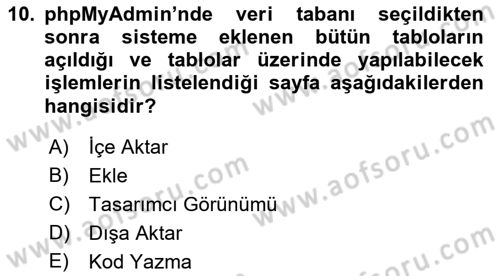 Web Yayıncılığı Dersi 2019 - 2020 Yılı (Final) Dönem Sonu Sınav Soruları 10. Soru