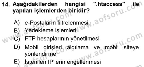 Web Yayıncılığı Dersi 2019 - 2020 Yılı (Final) Dönem Sonu Sınav Soruları 14. Soru