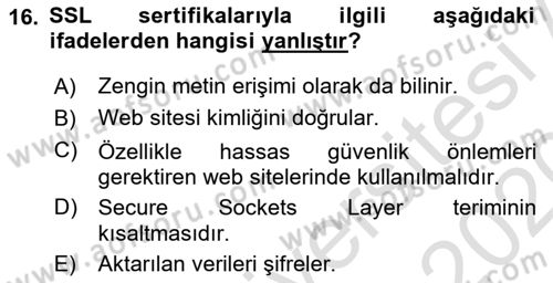 Web Yayıncılığı Dersi 2019 - 2020 Yılı (Final) Dönem Sonu Sınav Soruları 16. Soru