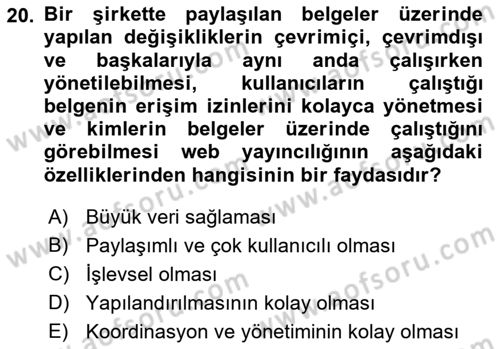 Web Yayıncılığı Dersi 2019 - 2020 Yılı (Final) Dönem Sonu Sınav Soruları 20. Soru