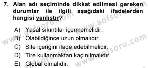 Web Yayıncılığı Dersi 2020 - 2021 Yılı Yaz Okulu Sınav Soruları 7. Soru