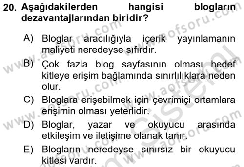 Web Yayıncılığı Dersi 2021 - 2022 Yılı (Vize) Ara Sınav Soruları 20. Soru