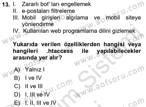Web Yayıncılığı Dersi 2021 - 2022 Yılı (Final) Dönem Sonu Sınav Soruları 13. Soru