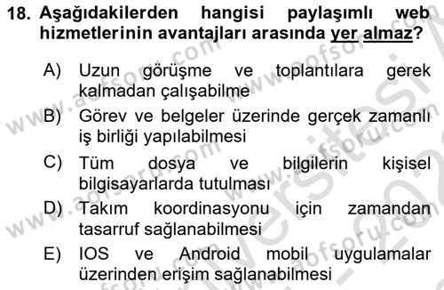 Web Yayıncılığı Dersi 2021 - 2022 Yılı (Final) Dönem Sonu Sınav Soruları 18. Soru