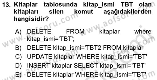 Web Yayıncılığı Dersi 2021 - 2022 Yılı Yaz Okulu Sınav Soruları 13. Soru