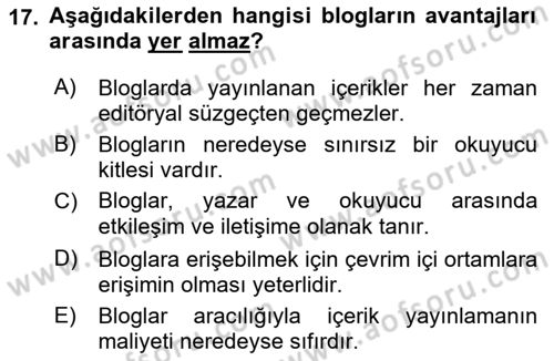Web Yayıncılığı Dersi 2022 - 2023 Yılı (Vize) Ara Sınav Soruları 17. Soru