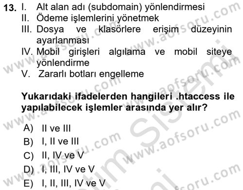 Web Yayıncılığı Dersi 2022 - 2023 Yılı (Final) Dönem Sonu Sınav Soruları 13. Soru